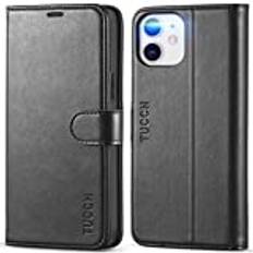 TUCCH Case for iPhone 12 Pro, iPhone 12 Case [RFID Blocking] Wallet, Shockproof TPU Synthetic Leather Cover Feature Stand Card Slots for iPhone 12/12 Pro (6.1", 2020) - Black