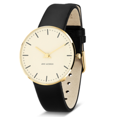 Arne Jacobsen armbåndsur CITY HALL IVORY BLOOM 34 mm sort læder