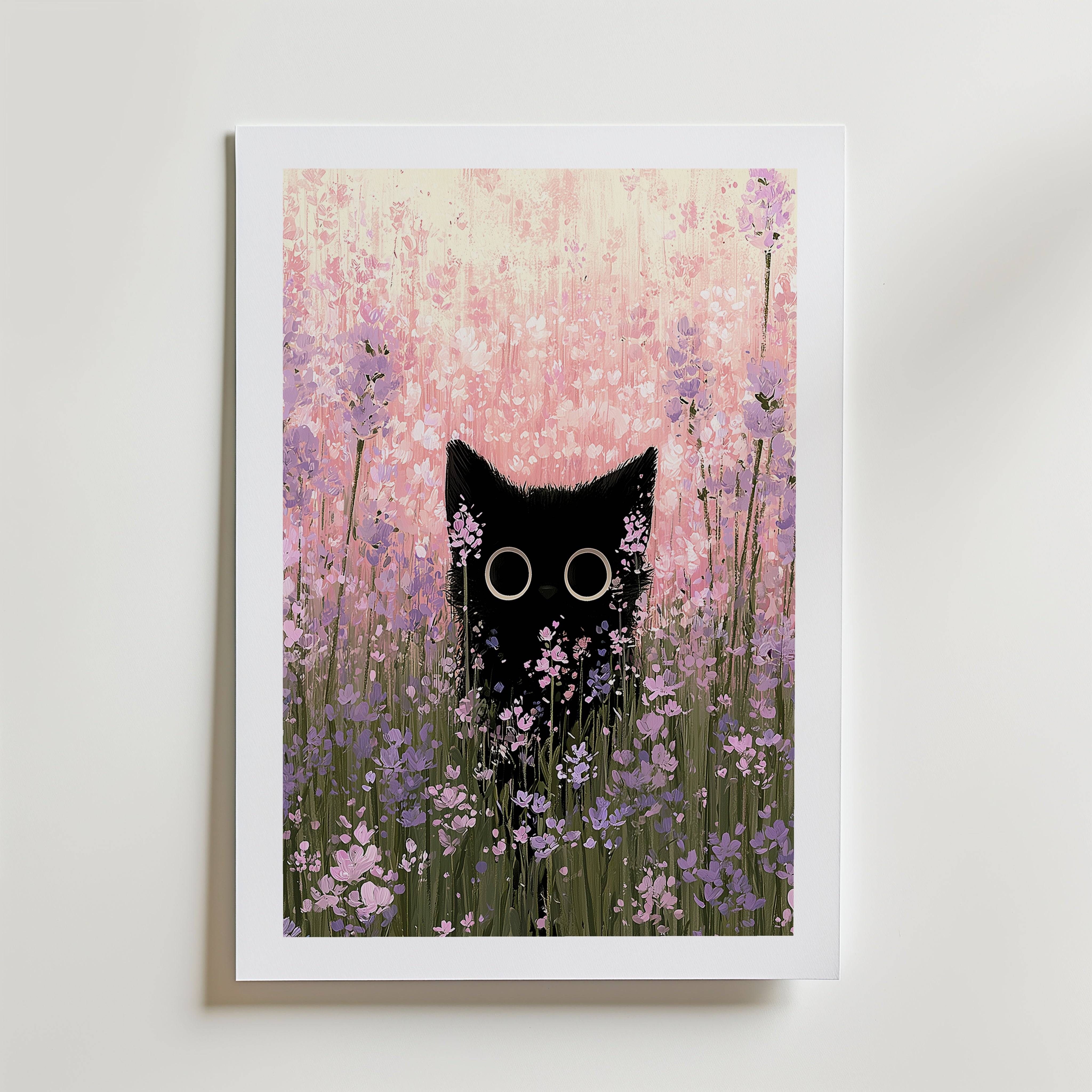 Cat in Bloom Poster - Fine Art Poster 100x140 cm Med passepartout