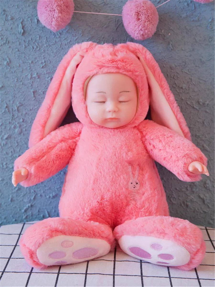 Lifelike Reborn Baby Dolls Soft Body Realistic Newborn Dolls Sleeping Girl Dolls Stuffed Toy Easter Stuffed Animal Bunny Rabbit 25cm 9.8inch mörkrosa färg