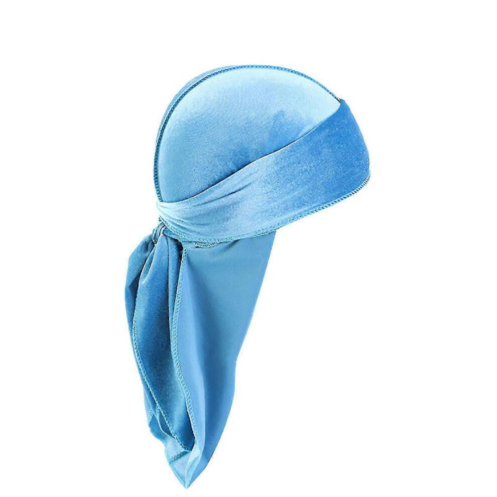 (Sky Blue) Durag Cap Solid Color Ultra Soft Keep Warm Velvet Men Women Head Wrap With Long Tail For Winter/YY