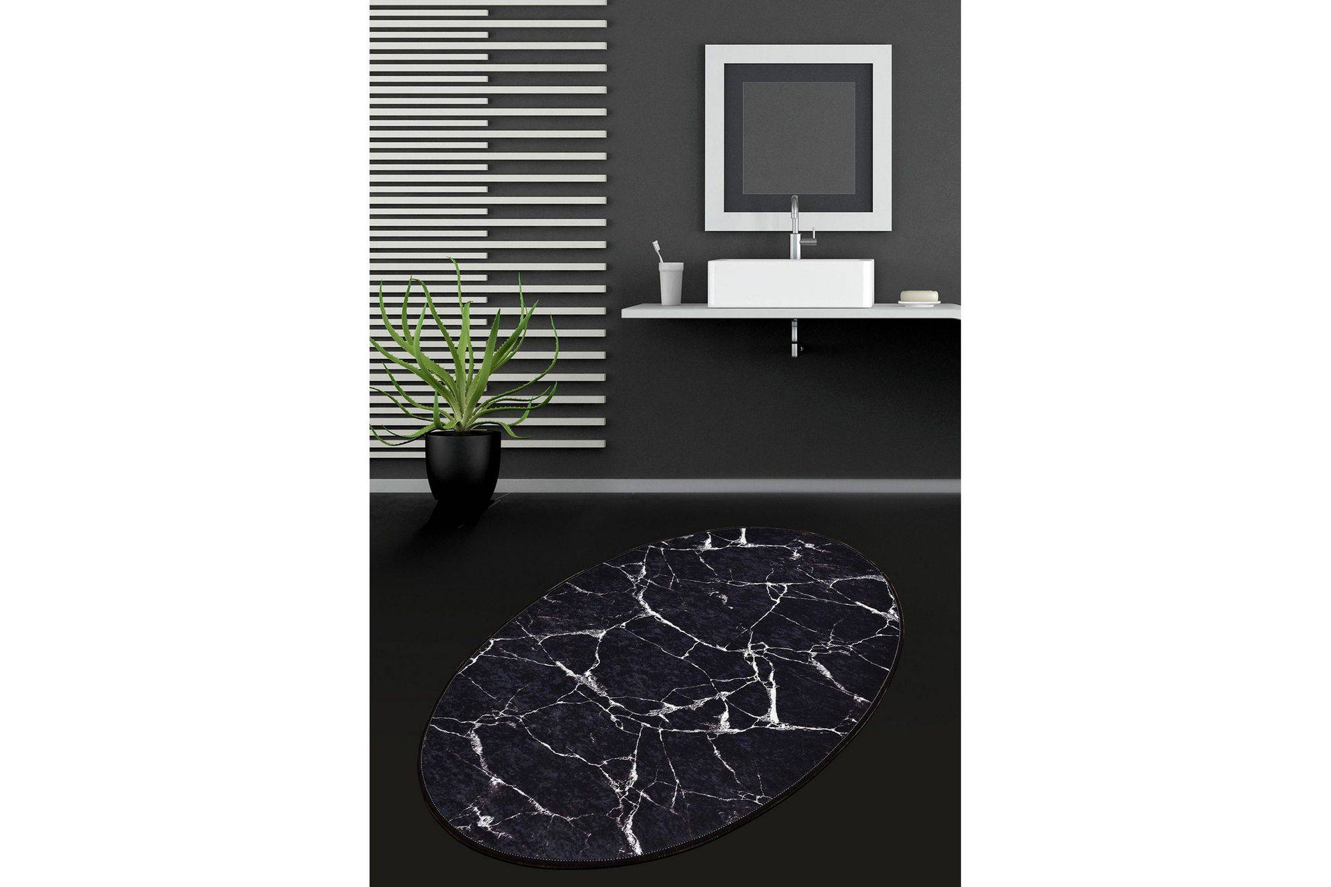 Pari Badrumsmatta 80x120 cm Rund - Svart Badrumsmattor