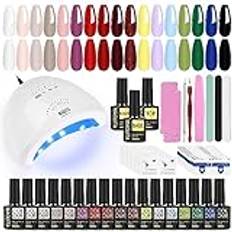 MAQUITA Gel nagellack set med 48 W lampa startkit – nagelsalong set i 17 färger – utan avtorkning, glansig och matt topplack och baslack – gör-det-själv manikyrverktyg, present till nybörjare hemma