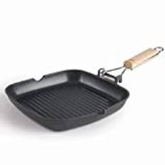 Lacor - 25148 - Grillpanna SUA 100% gratis PFOA Gjutna Aluminium, Non-Stick Bipacker, Hopfällbar handtag Ek, Full Induktionsbakgrund, 28 x 28 x 3,8 cm, Svart