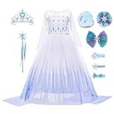 Monissy Flicka Prinsessan Elsa Anna Cosplay Barns Frost-utklädnad Kappa Klänning Festklänning Prinsessan Halloween Jul Födelsedagsdräkt (blå 2, 140)