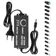 GDWD Justerbar nätadapter, 3 V-24 V 3 A 72 W justerbar nätadapter, AC/DC strömadapter, 100 V-240 V AC till DC med 14 spetsar adapter kontakt och polaritetskabel dimbar strömförsörjning