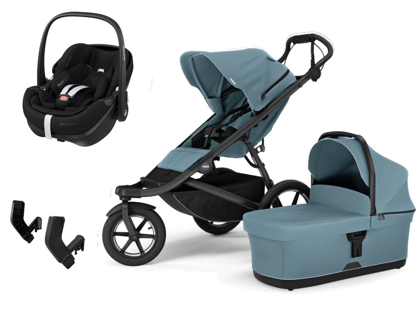 Thule Urban Glide 3 Stroller Set 3-in-1 incl.Maxi Cosi Pebble 360 Pro 2 I-Size - Mid Blue - Magnetic Buckle