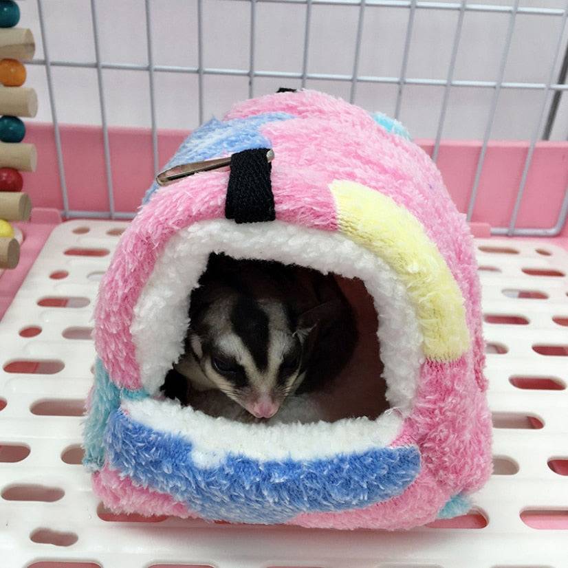 HarryHamster - Mjukt Hamsterhus med Hängmatta - Rosa med stjärnor / XL-22x21cm