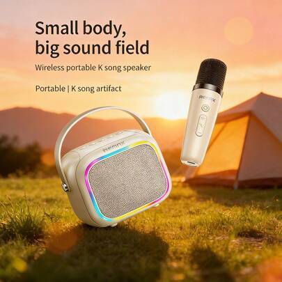 Mini Karaoke-maskin, Jul-/Födelsedagspresent, Bärbar Bluetooth-högtalare med hög volym och trådlös mikrofon, Bluetooth+TF-kort+AUX-ingång, Flera röste - Yunyan ris