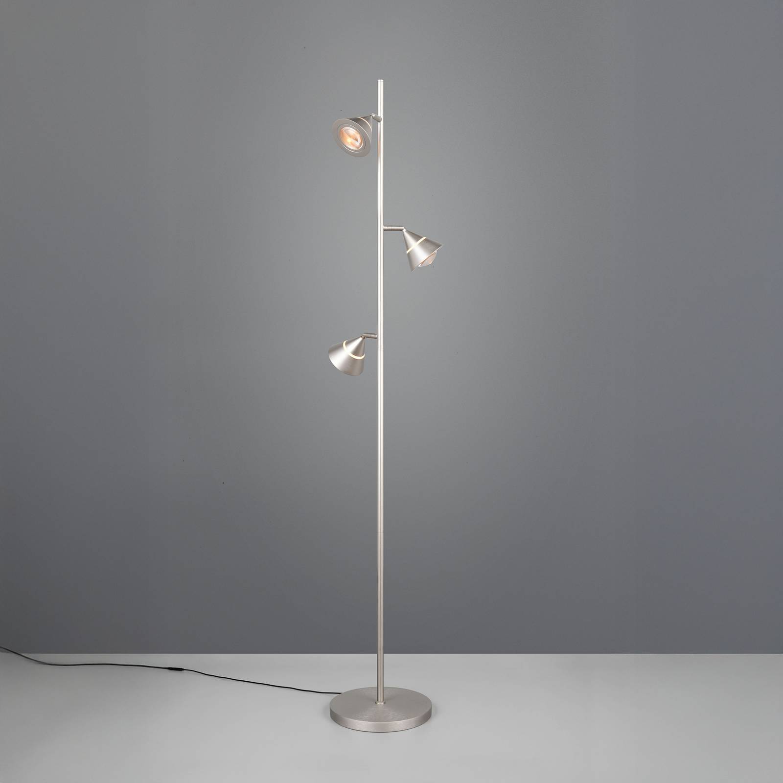 Trio Lighting LED golvlampa Romeo, dimbar, Aluminium / grå / zink, Vardagsrum / matsal, Metall, Modern, LED-golvlampa