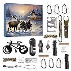Överlevnadskit adventskalender 2024, 2024 senaste adventskalender för överlevnad och mekanik för män, överlevnadskit adventskalender män, överlevnadssats med fallskärmssladd ficklampa