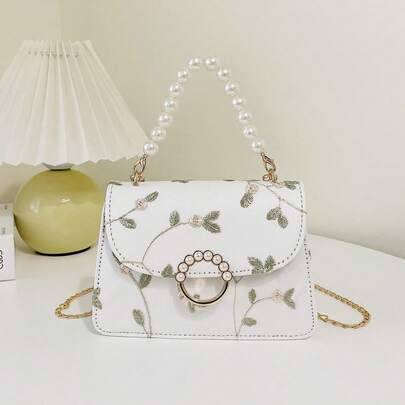 Modern och elegant pendlarväska med broderad pärla för kvinnor - Vitt (En-Storlek)