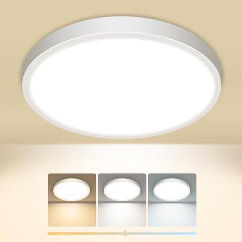 slochi Deckenlampe LED Deckenleuchte Flach, Ø18CM 3Farben 15W 1500LM Weiß