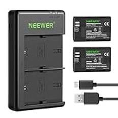 NEEWER Ersättningsbatteri LP-E6NH uppladdningsbar batteriladdare kompatibel med Canon EOS R7,EOS R5,EOS R6 R6 II, EOS R,5D II III IV,6D, 6D II,7D, 7D II,70D, 80D, 90D (2- pack, Micro USB-port)