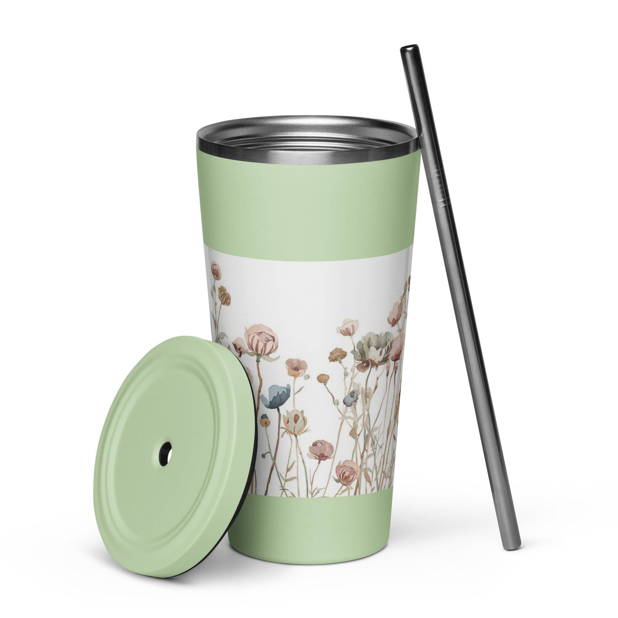 Insulated tumbler with a straw - Mint