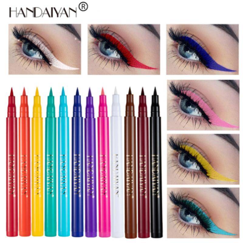 12 Färger flerfärgad Svart Flytande Eyeliner Penna Vattentät Penna Långvarig Ögonmakeup Smink Kvinnor Ögon Kosmetika