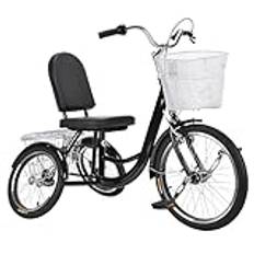 KEESUNG Vuxen trehjuling, 3-hjulscyklar för seniorer trehjuling med shoppingkorg, trehjuling för äldre svart trehjuling citycykel för resor och utomhusaktiviteter