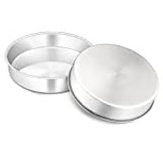 Onader bakform, set om 2, runda kakformar i rostfritt stål, bakformar för födelsedag/bröllop/julkaka, giftfri och hälsosam, lätt att rengöra och diskmaskinssäker – 20 cm