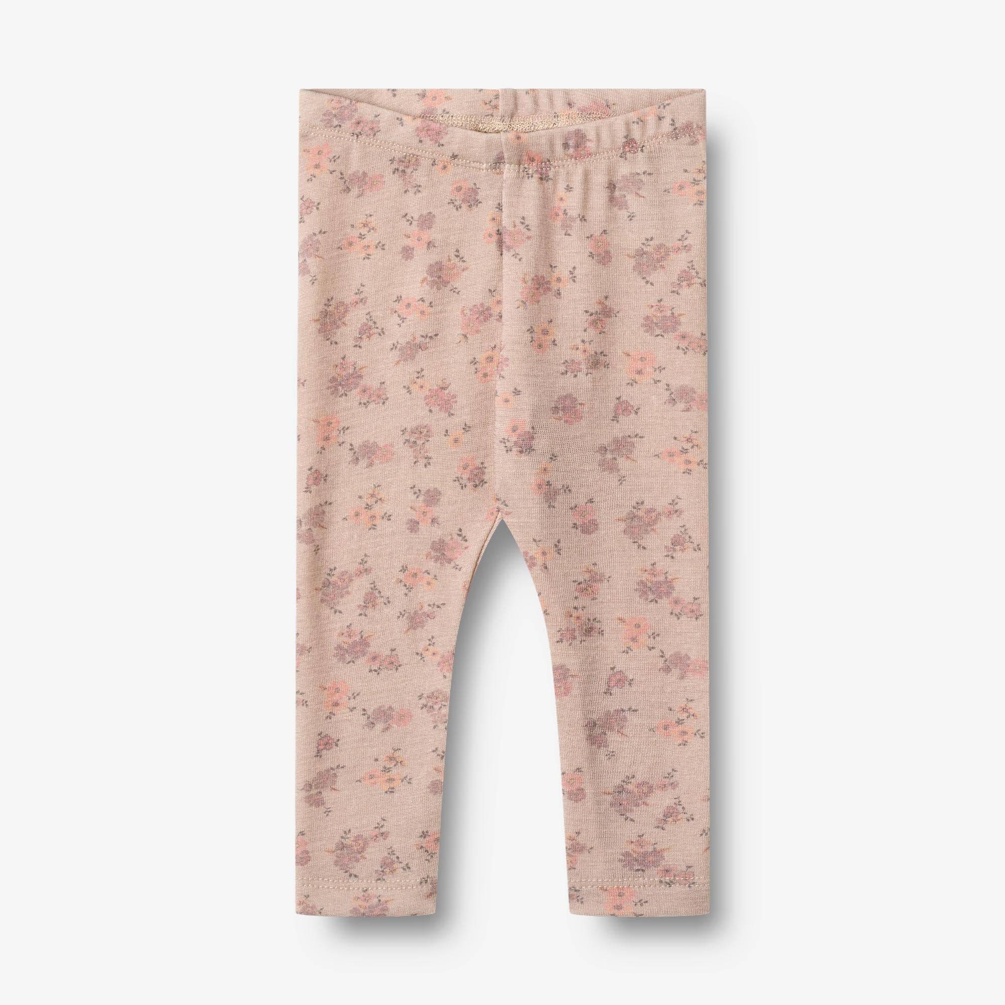 WHEAT® - Uld Leggings Agi | Baby - lilac flowers - Str 92.