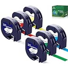 6x Yuanqimm Compatible for Dymo Letratag Label Tape 12mm x 4m 16951 91221 91222 91223 91224 91225 Plastic 12mm Tape Colourful Label Tape for Dymo Letratag XR LT-100H LT110T LT100T QX50 XM 2000