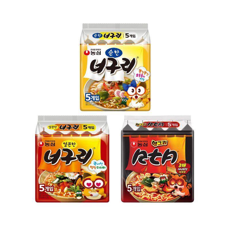 Nongshim Neoguri Ramen 120g × 5 förpackningar (Mild / Stark / 3X Stark Arg) yellow
