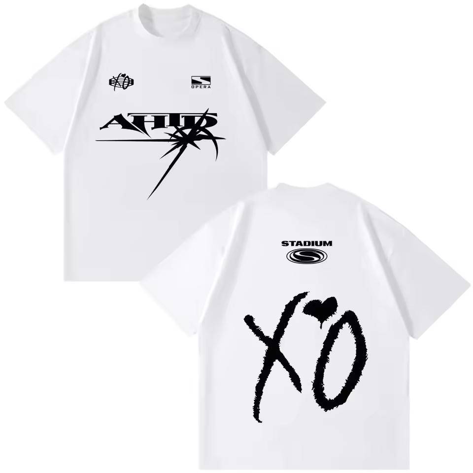 2026 The Weeknd After Hours Til Dawn Världsturné T-shirt XO Logotyp Fram Bak Tryck Vintage Musikfans Merch Casual Överdimensionerad T-shirt cm white