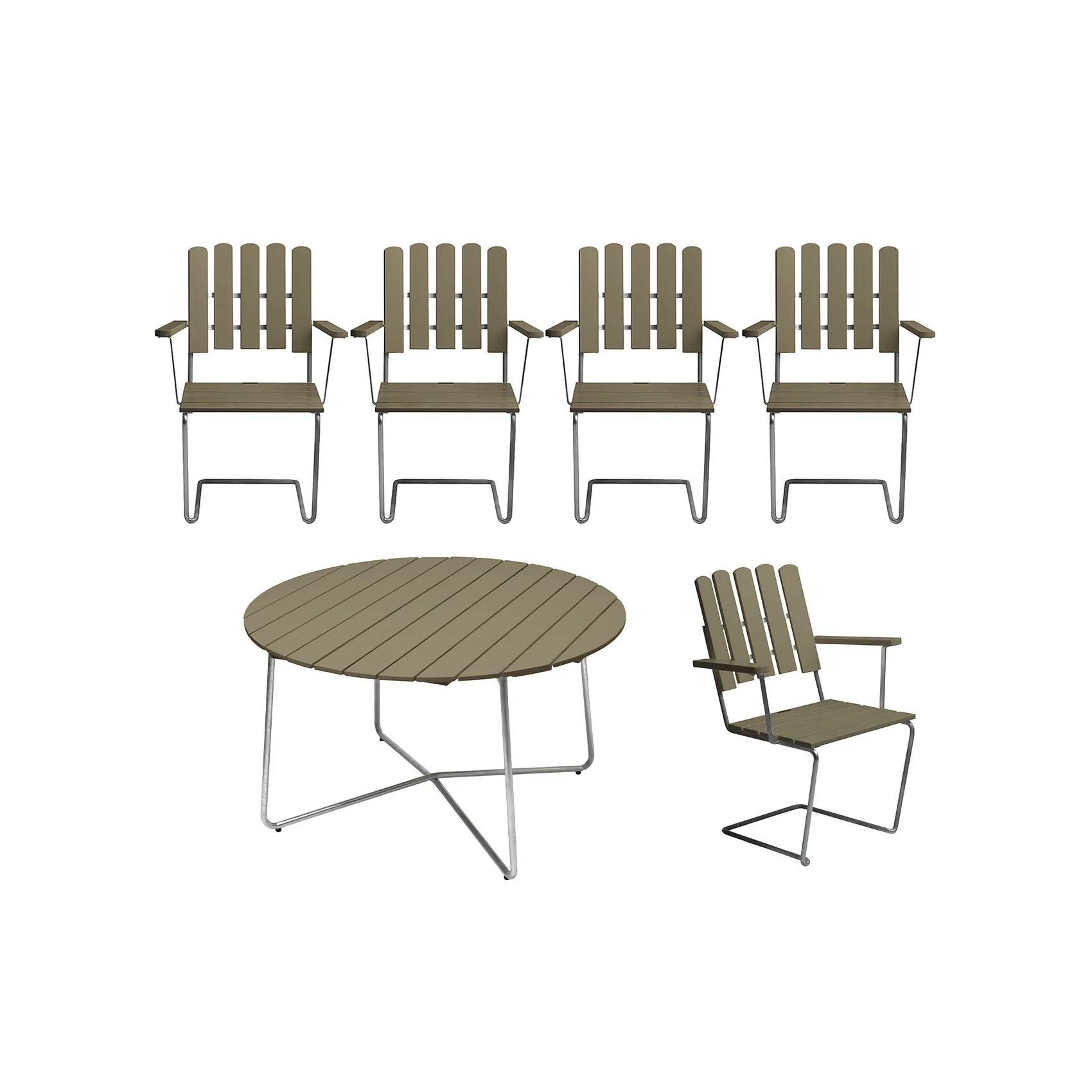 Klassikergrupp ljusgrön ek / varmförzinkat - 5 A2 stolar, 9A bord - Ljusgrön/Silver