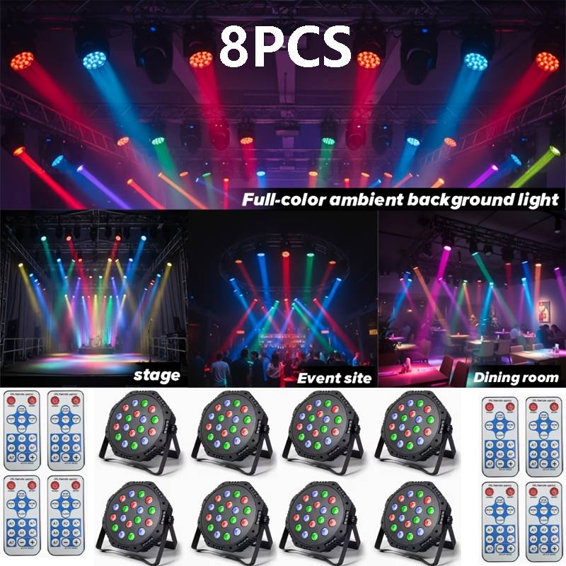 8PCS 18 LED DJ Stage Strobe Light Colorful Stage Lightings Remote Control 3 Lighting Party Stage Disco Light Bar Wedding Show
