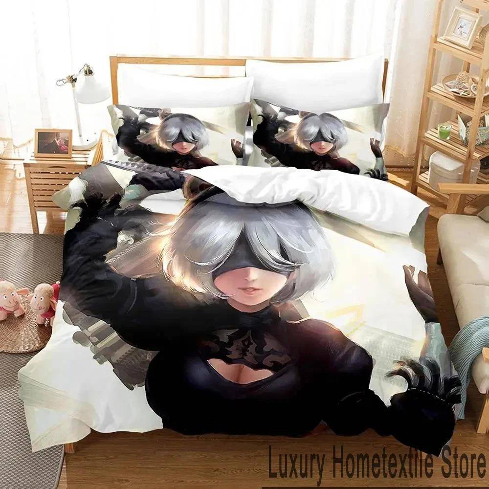 Anime NieR Automata 2B Spel Sängkläder Set Påslakan Sängset Täcke Örngott Täcke king Queen Size Pojkar Vuxen 70x133cm 2pcs