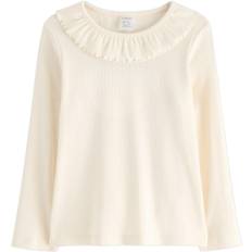 Lindex Top ls rib With Frill Collar Stl. 128 unisex - Blusar Från Magasin - White (128)