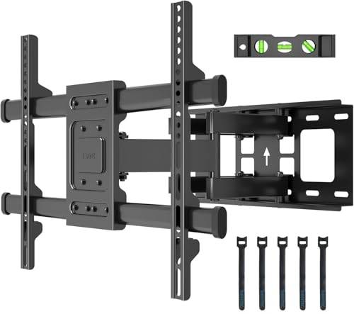BONTEC TV Väggfäste för 32–84 tum LED LCD Platt och Böjd skärm, Full Motion Swivel och Tilt Väggfäste TV, Kraftiga Dubbla Armar Upp Till 60kg Lastkapacitet, Max VESA 600x400mm, Inkluderar Kabelband