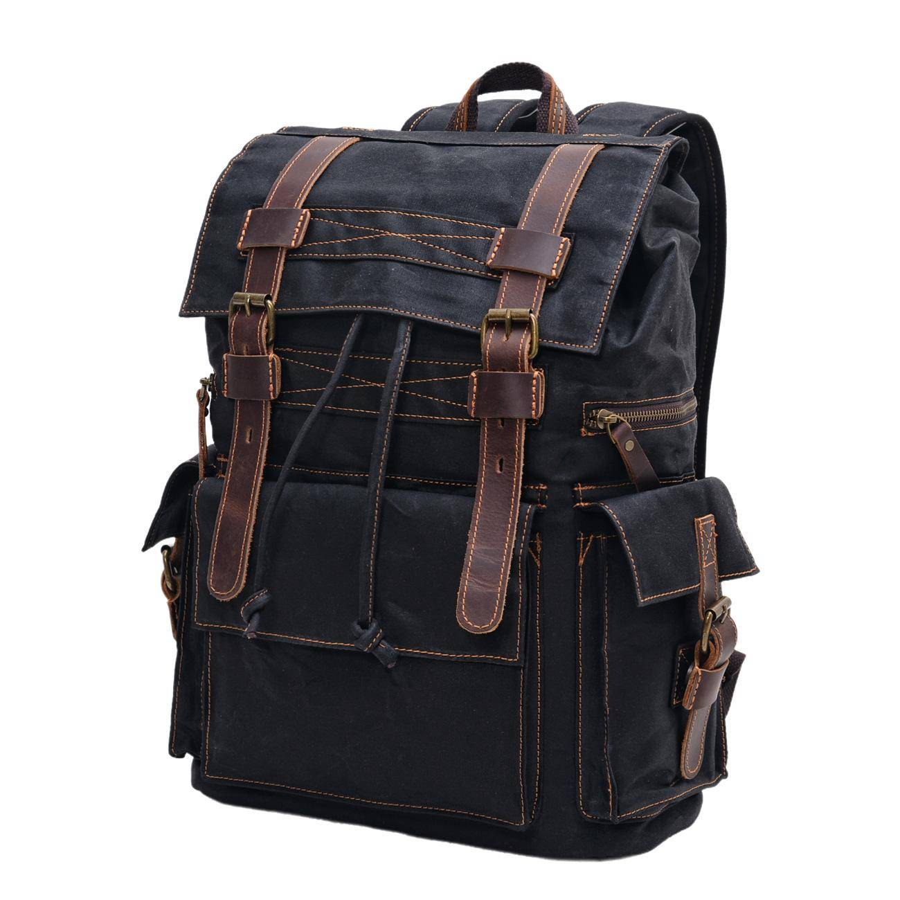 Vintage Faux Leather Canvas Backpack - 15-Inch Laptop Tote Satchel, Academy Shoulder Hiking Bag