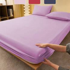 1pc Solid Color Yellow Fitted Sheet, Mattress Protector, Mattress Cover For Bed, Bed Sheet, Soft And Breathable, For All Size Bed -Twin, Full, King, Q - Purple - Multi-size