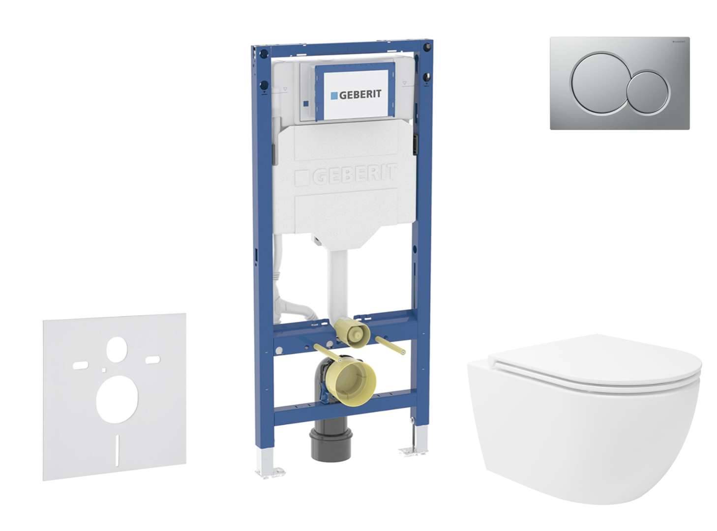 Geberit Duofix - Set med väggmonterad installation, Oudee Vortex toalett och mjukstängande sits, Sigma01 knapp, mattkromlackerad SANI11CA1155B