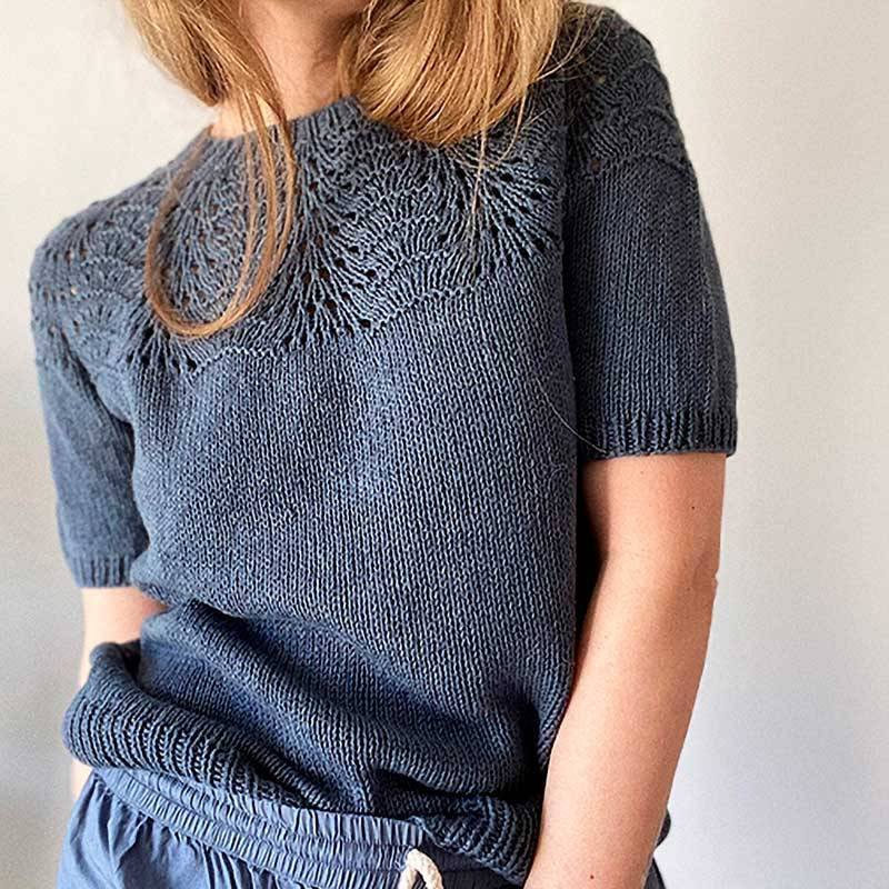 Strikkekit Peacock Tee fra Le Knit i Line garn - M-L: 7 nøgler garn