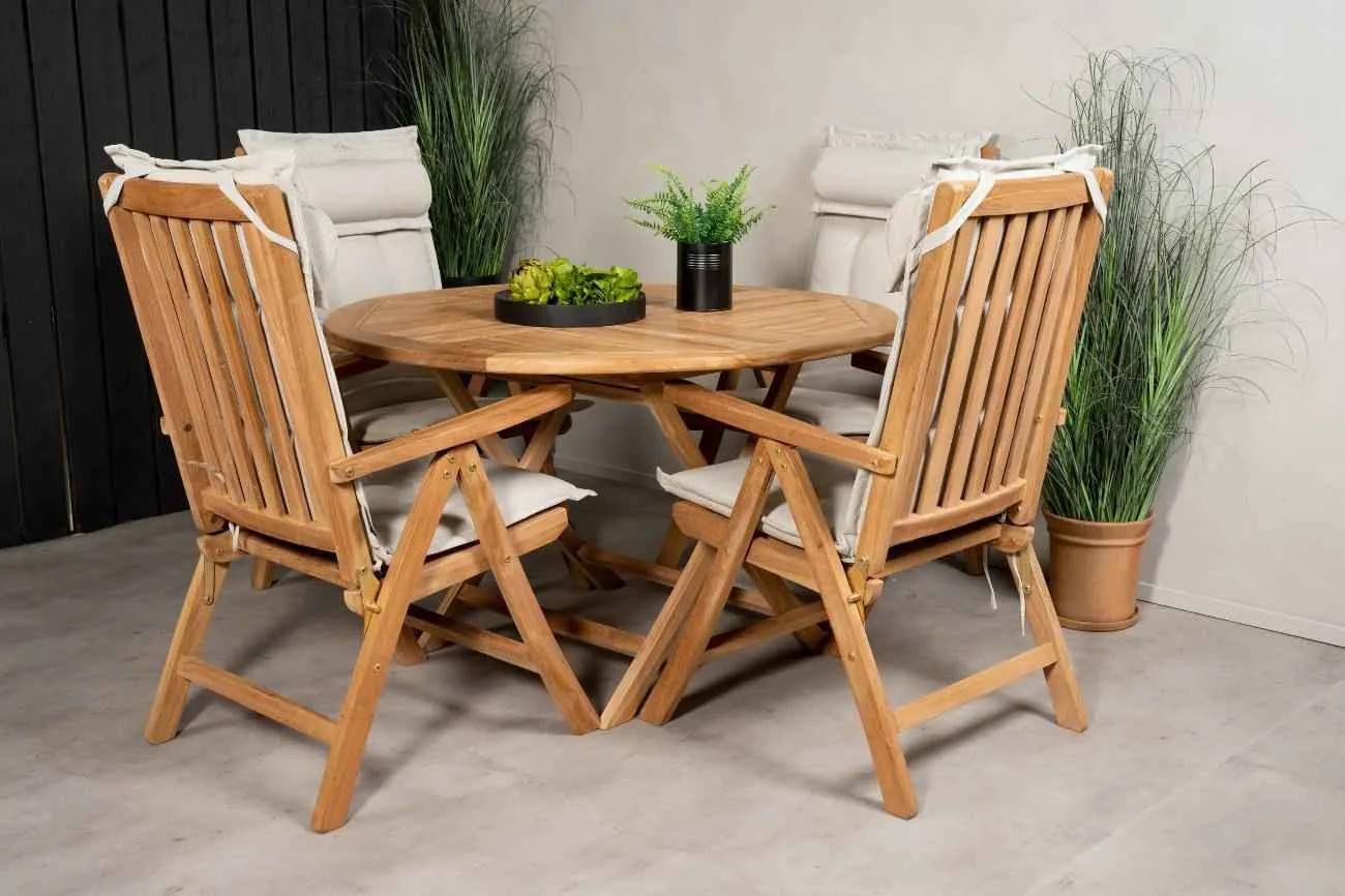 Kenya & Kenya - ø120 cm med 4 stolar - Matgrupper utomhus - natur