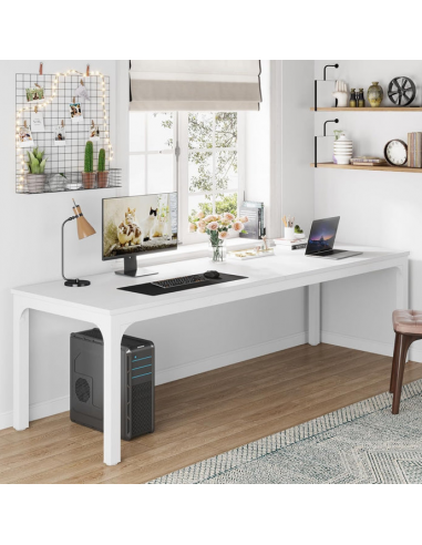 Skrivebord i metal og møbelplade 200 x 70 cm - Hvid