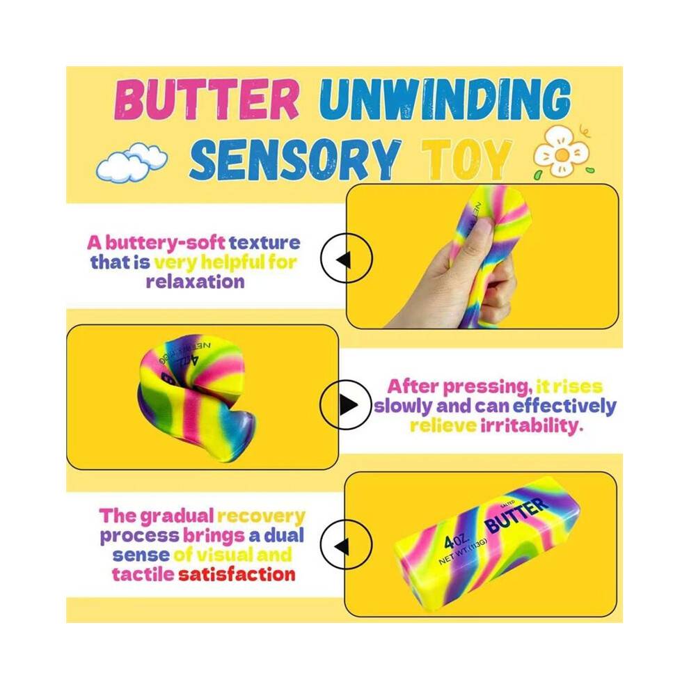 Butter Squishy Slow Rising Stress Relief Realistic Rainbow Swirl Fidget Desk Decor 4Pcs Kids Adults