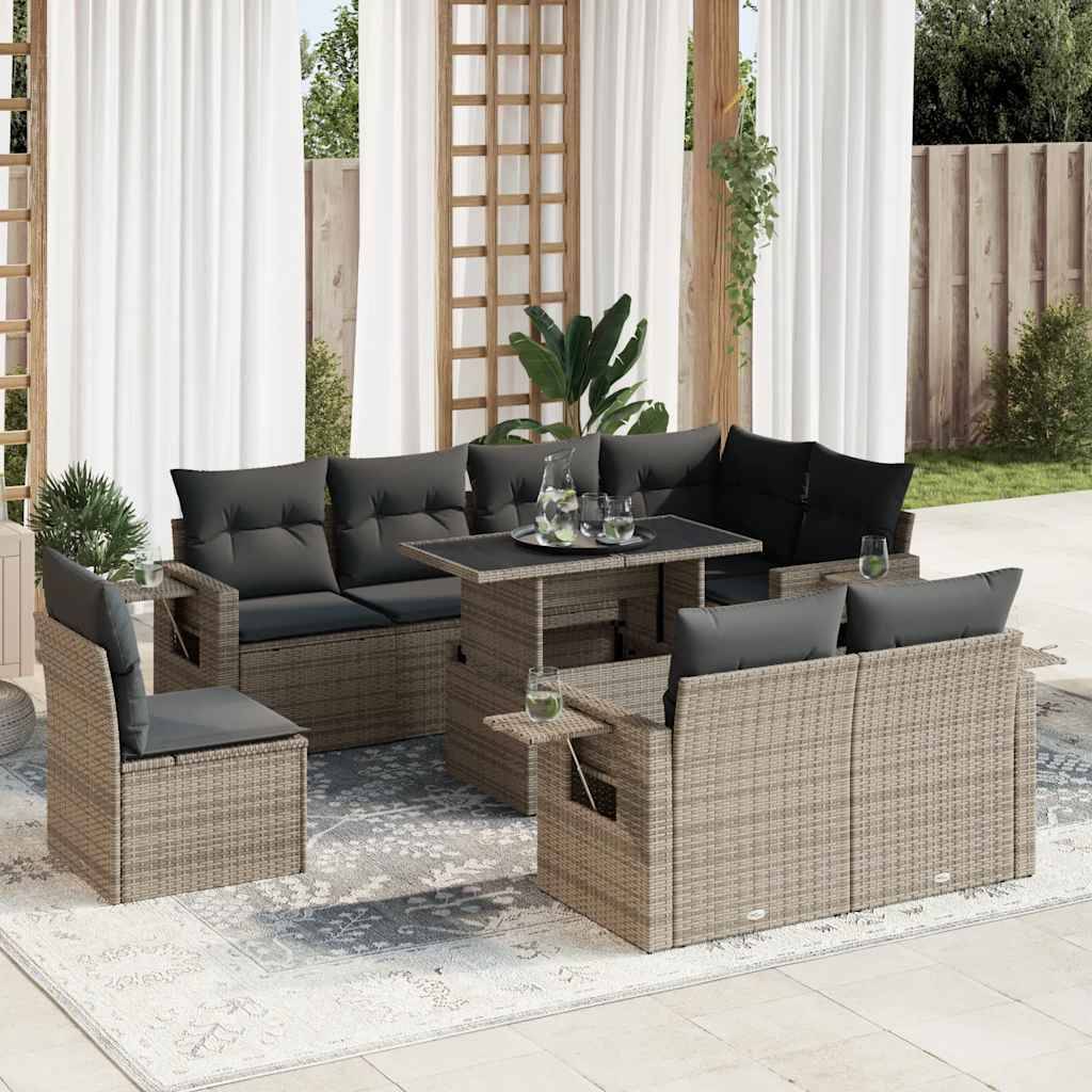 Sofasæt Til Haven 9 Dele Med Hynder Polyrattan - Grå / med opbevaring