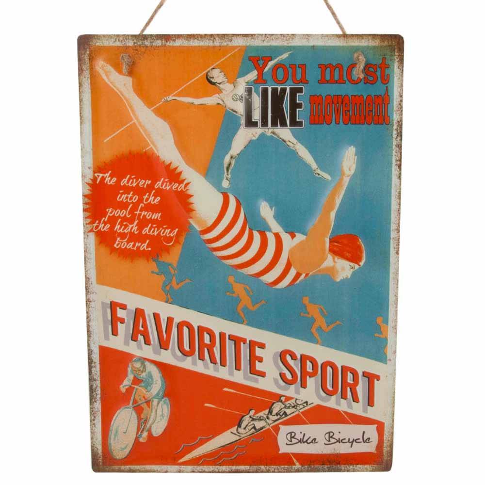 Plåtskylt Favorite Sport med hänge 28x40cm