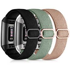 Epova 3-pack nylonremmar, kompatibla med Fitbit Charge 4 och Fitbit Charge 3, rem för kvinnor och män, justerbar och stretchig sportrem, mjukt nylonarmband för Charge 4, Charge 3