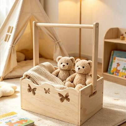1 förvaringskorg i trä för barnrum och 5 molnklädhängare – söt fjärilsformad förvaringsbox, lämplig för babykläder, rumsdekoration, babyartiklar och b - Multifärgad (5-pack molnklädhängare,1 st förvaringslåda med fjärilsmotiv)