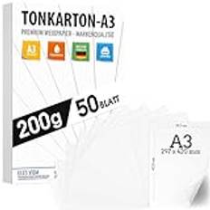 50 ark A3 vit pysselkartong 200 g/m² – premiumpapper rent vitt – DIN A3-29,7 x 42 cm – skrivarpapper vitt otryckt för fotografering, presentationer, hantverk, tonkartong, kartong – tillverkad i