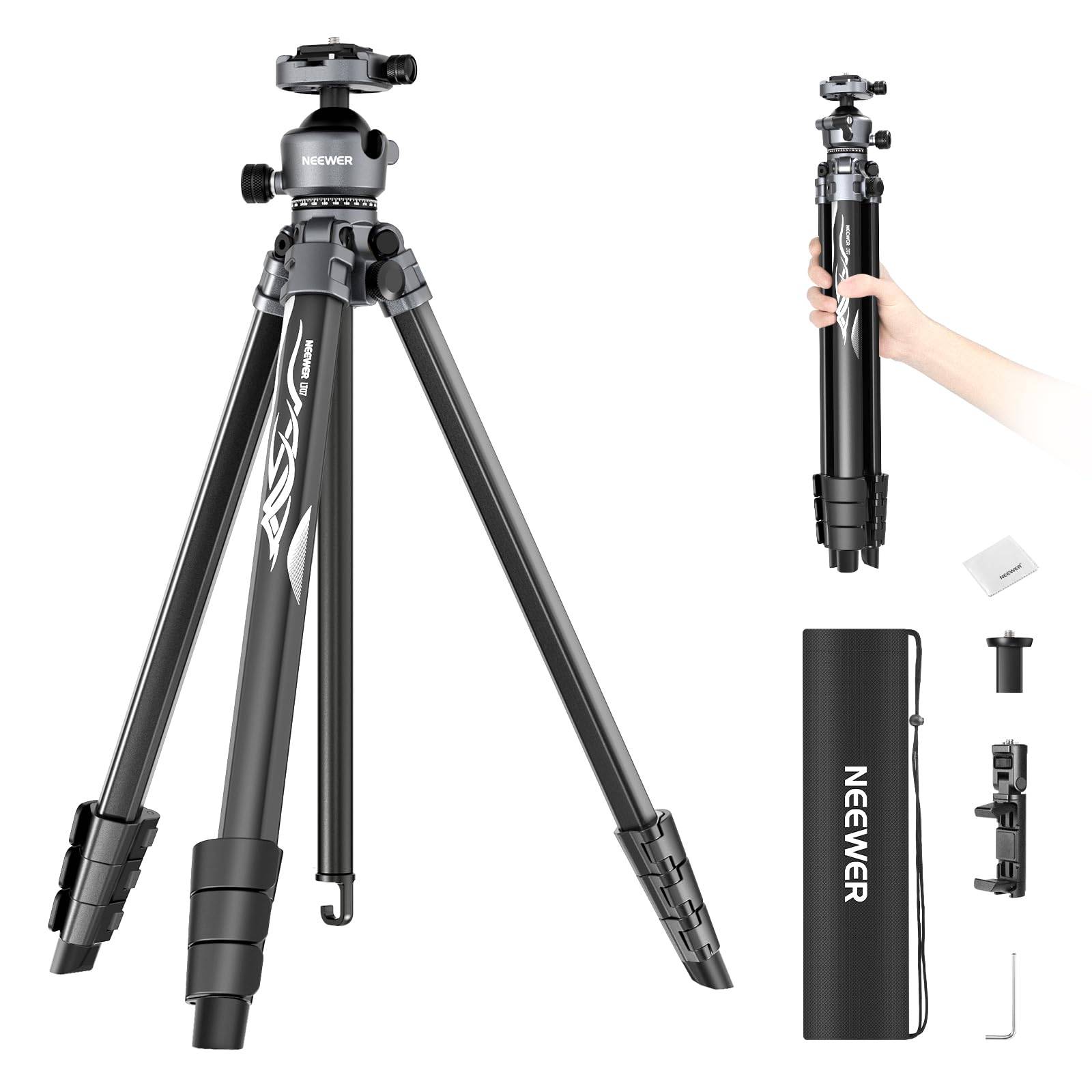 NEEWER LITETRIP 155cm Camera Aluminum Travel Portable Tripod Stand with Ball Smartphone and QR Compatible with and Galaxy Ultra for Video Recording