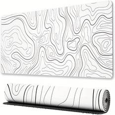 TEMU Topographic Mouse Pad, White Extended Gaming Mouse Pad, Topographic Desk Mat Laptop Waterproof Desk Decor Writing Pad For Work, Game, Office, Home - Topographic Contour