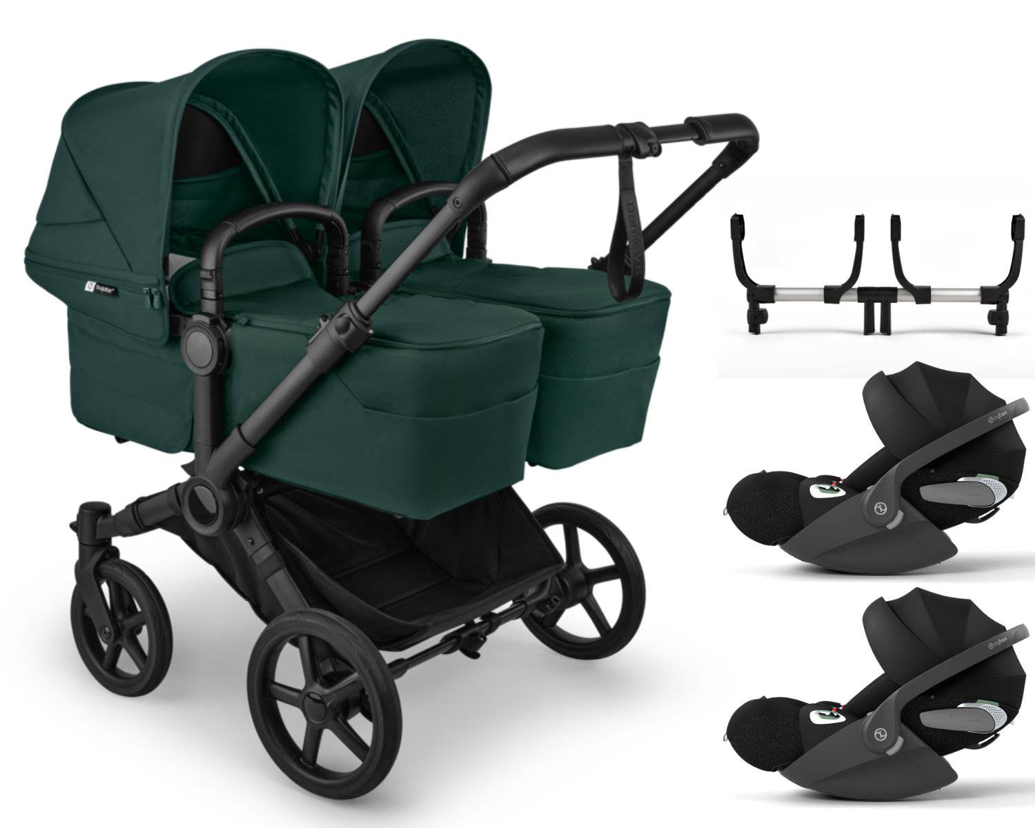 Bugaboo Donkey 6 Twin 3-in-1 Set incl. 2x Cybex Cloud T i-Size - Black / Fern Green