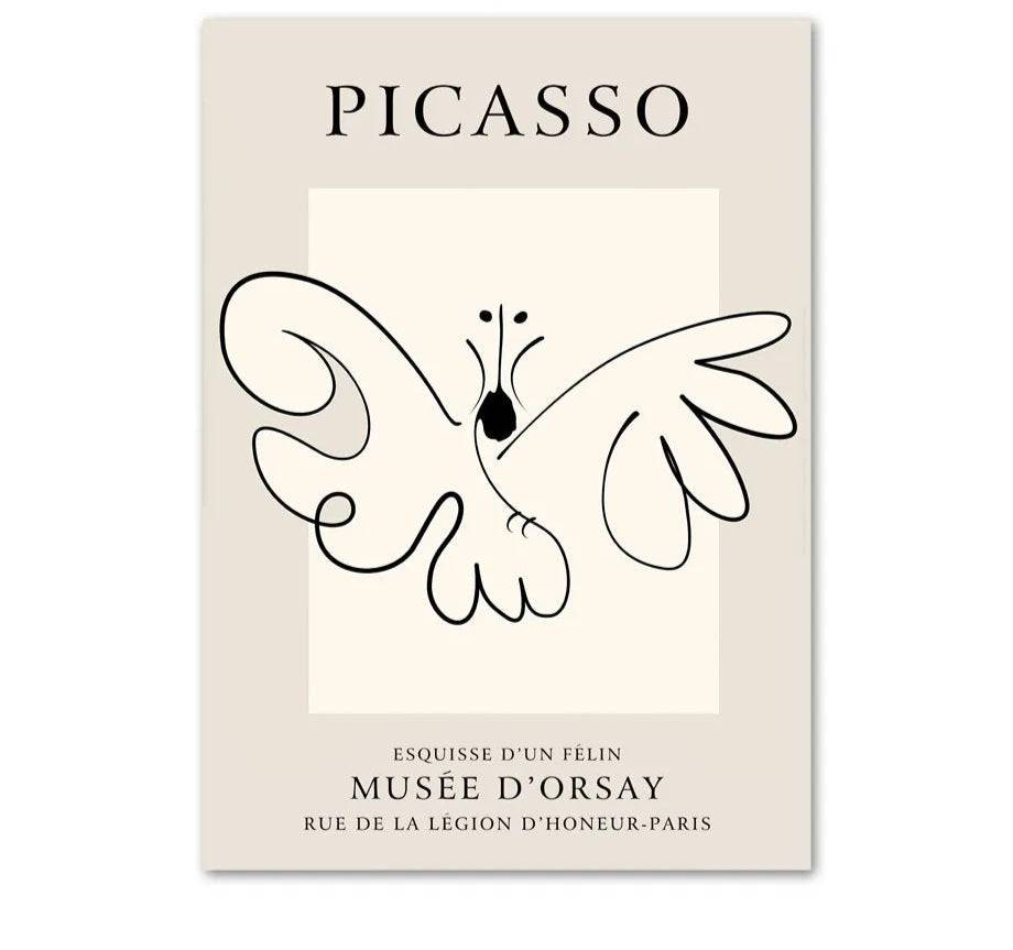 Poster med Picasso-inspirerad djurkonst - Fjäril / 60x90 cm