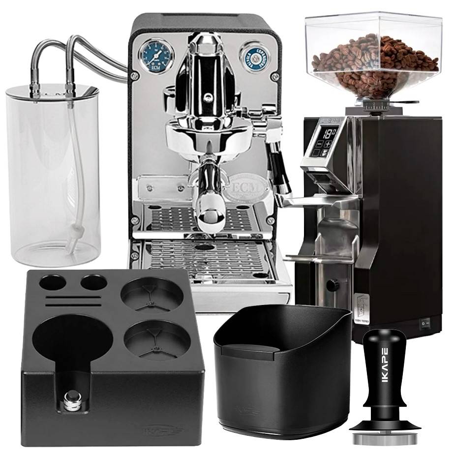 ECM Puristika Anthracite Espressomaskine Inkl. Eureka Mignon Libra 55 Espressokværn, Knockbox, Tamper & Tamper Station