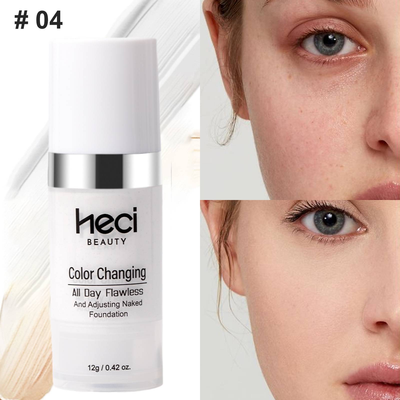 Heci Waterproof Moisturizing And Color-changing Liquid Foundation - Mild And, Long-lasting Brightening, Anti-smudge, Non-sticky, Superimposed To Cover Blemishes, Flattering Base Makeup, End, 0.42fl.oz