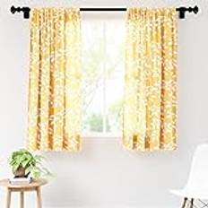 Encasa Homes polyester halvtransparent tryckt 140 cm (bredd) x 137 cm (längd) gardiner med 4,5 ft bakre slips, gult inverterat ark - 2 paket - krymper inte och kan tvättas